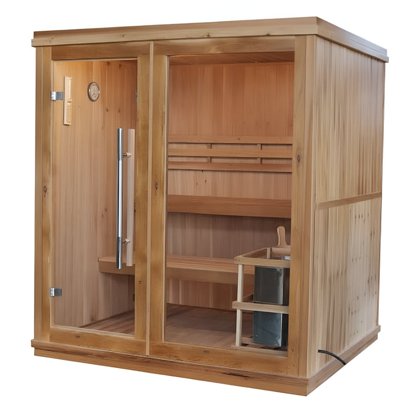 Charleston 4-Person Indoor Traditional Sauna | Canadian Hemlock, 6kW Harvia Heater, Double Bench